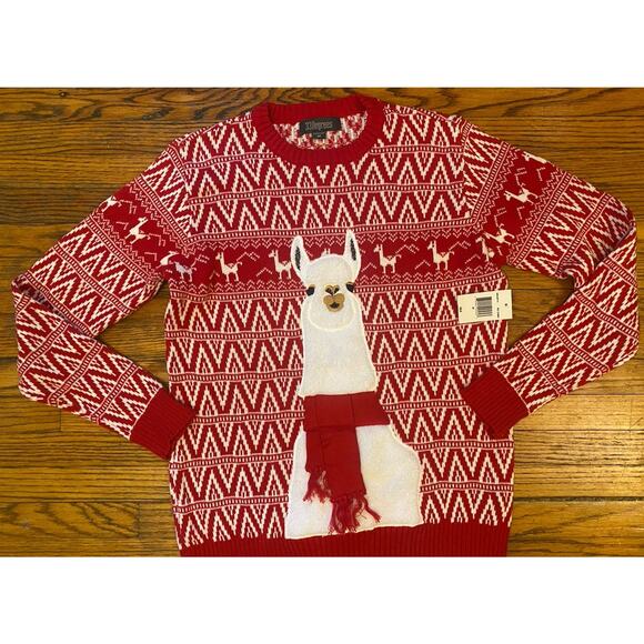 NWT 33 Degrees Mens Ugly Christmas Sweater Llama Men’s Medium $64 Red White - Picture 1 of 10